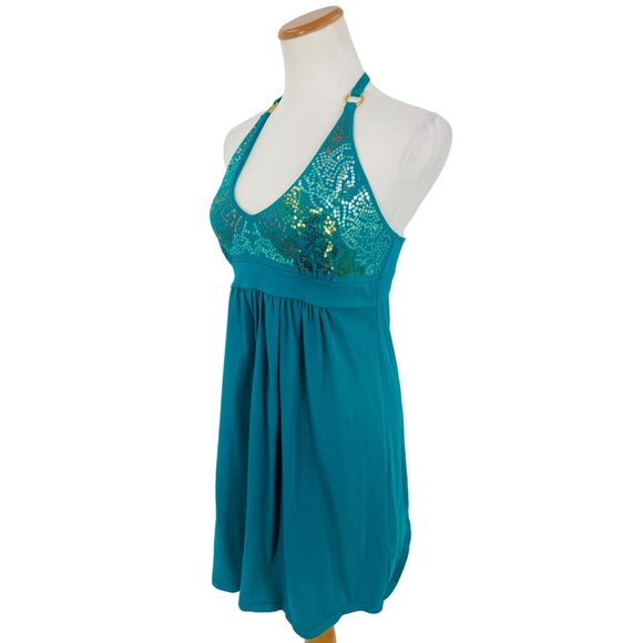 Vtg Victoria's Secret Y2K Halter Sequin Mini Dress • Coquette Club McBling Teal - Picture 8 of 16
